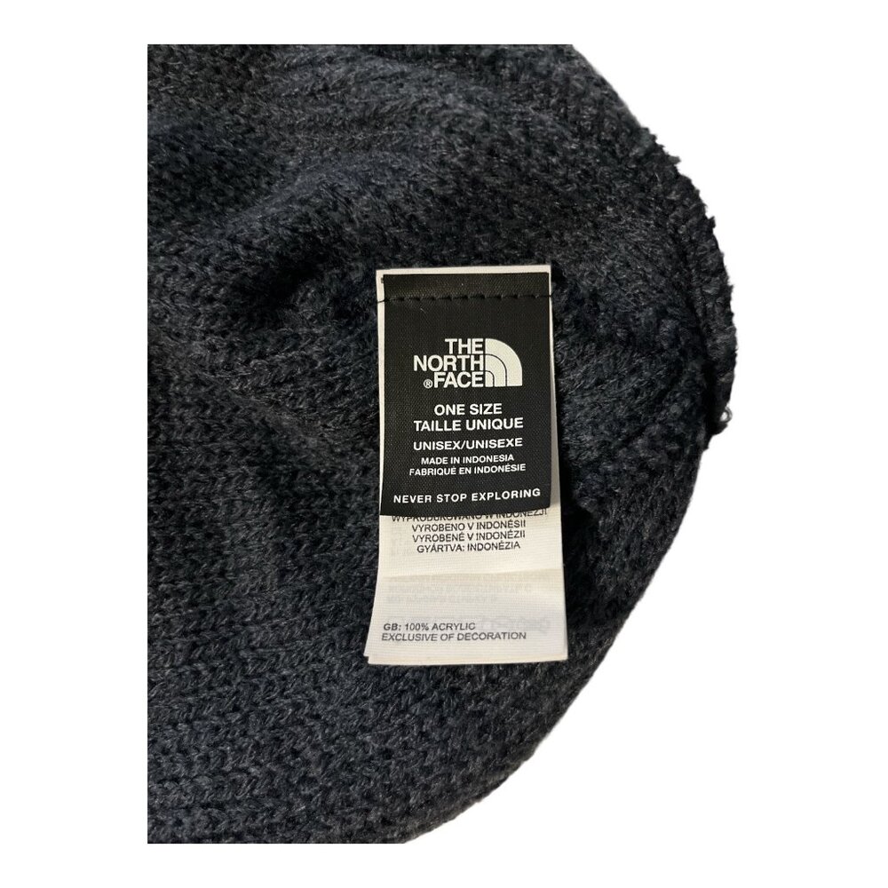The North Face Blue Gray Knit Beanie Hat Unisex One Size Ribbed Cuff Custom T Em - Picture 4 of 5